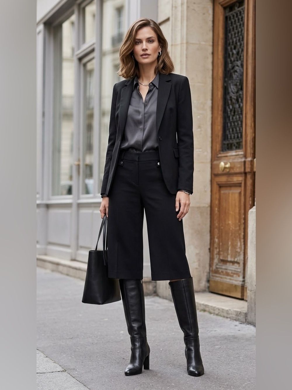 Sz 8P Jessica Vintage Black Wide-Leg Cropped Trouser - Office, Career, Winter